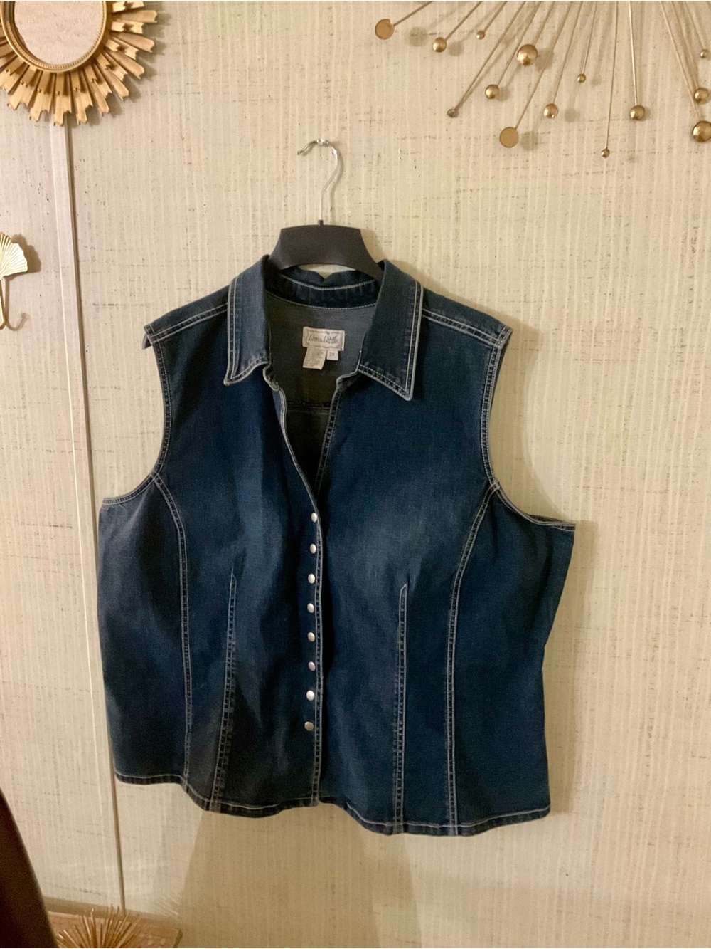 Vintage Live A Little Denim Blue Jean Vest Wms Sz 2X B36 - Picture 3 of 10